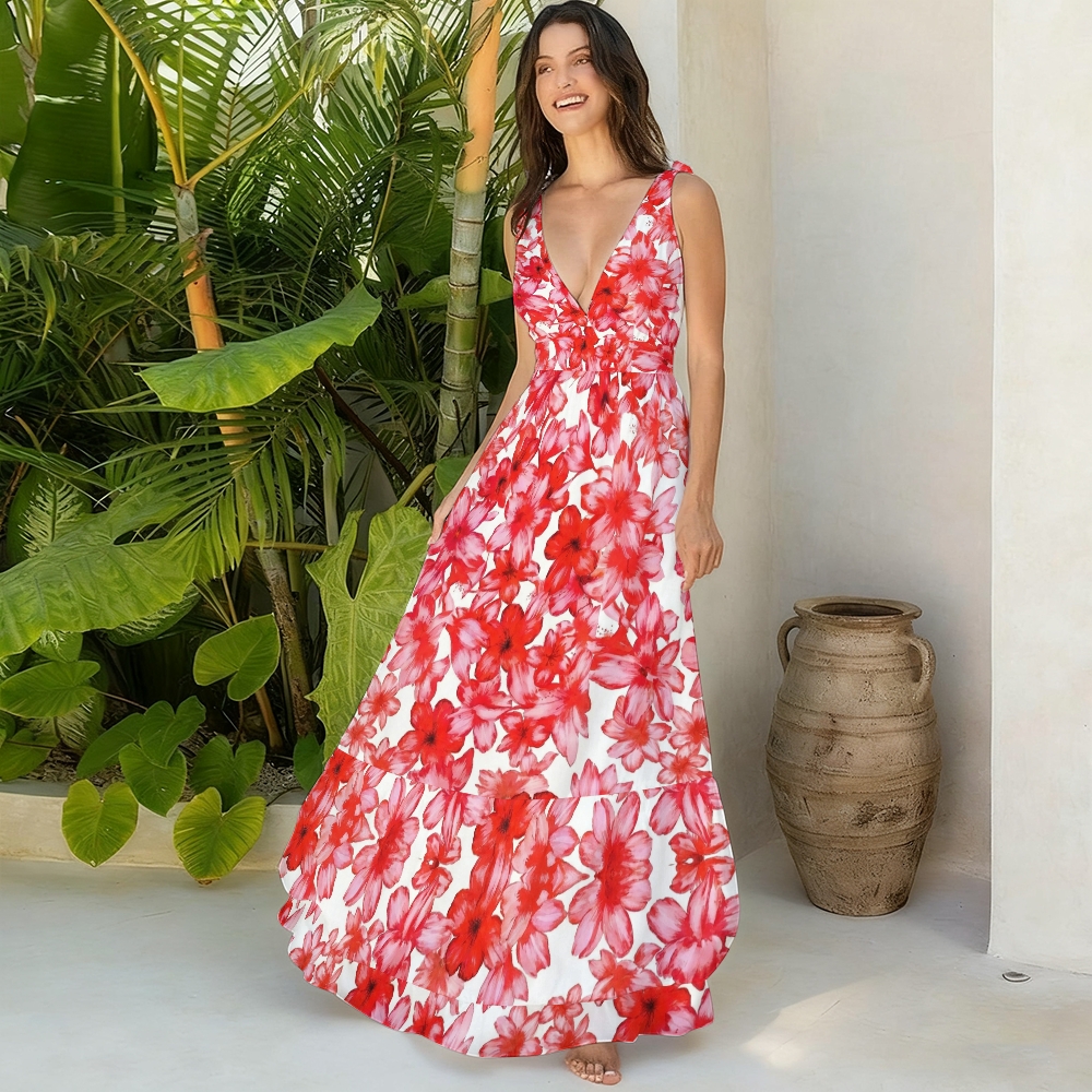 Beach Flower Print One Piece Set