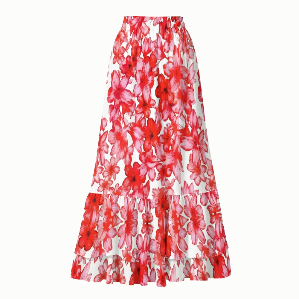 Women's Beach Flower Print One Piece Swimsuit and Skirt