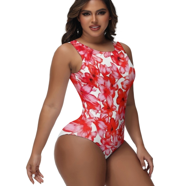 Flower Print Neck One-Piece Swimsuit