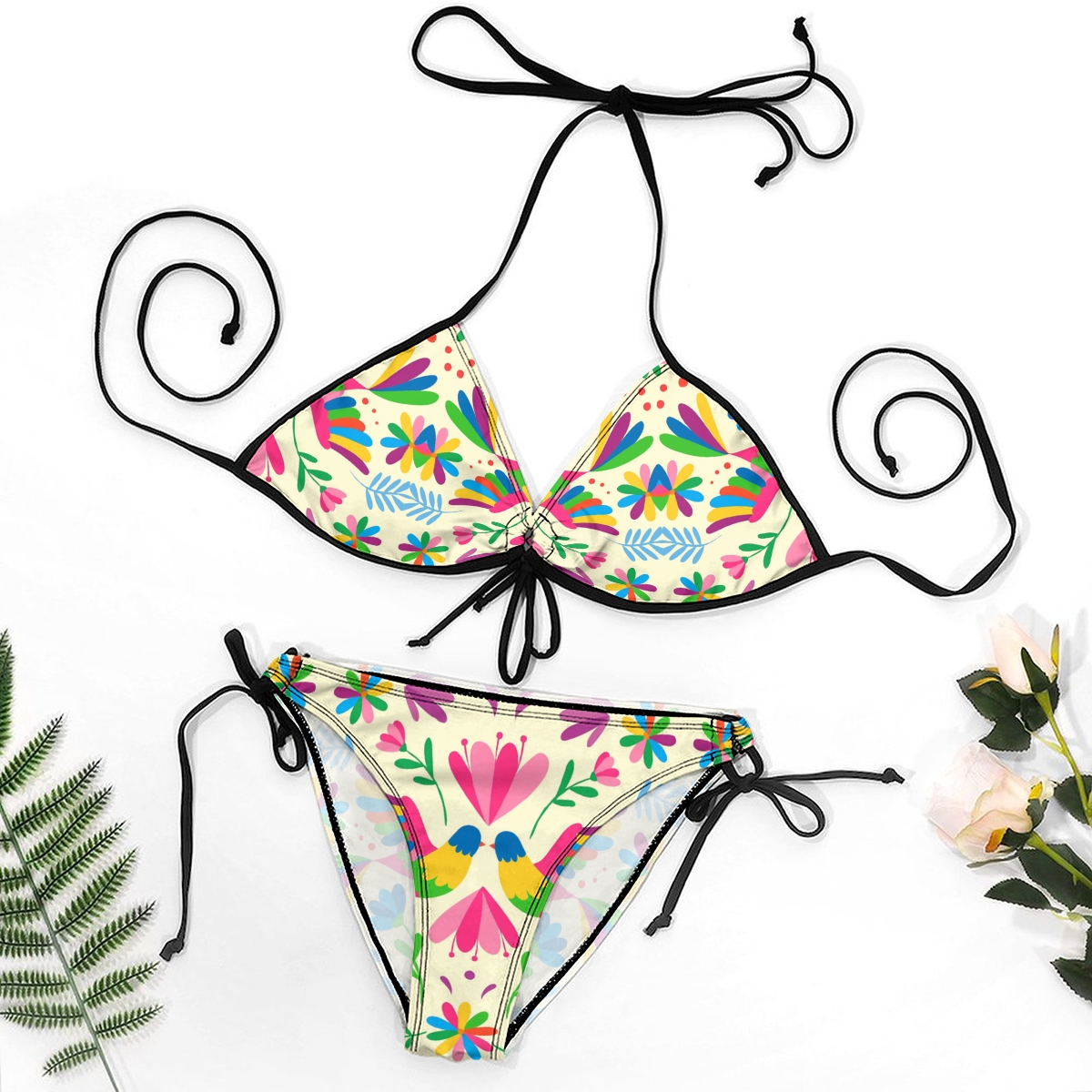 Flowers and Birds Print Bikini