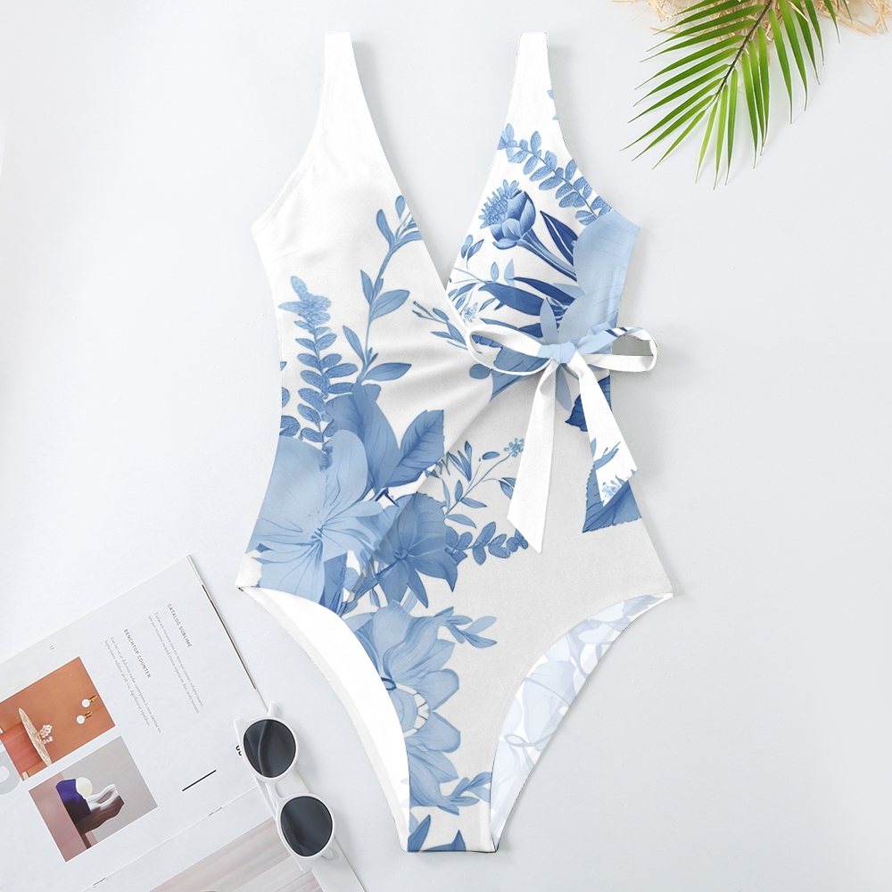 Blossom Print Tie One Piece Swimsuit