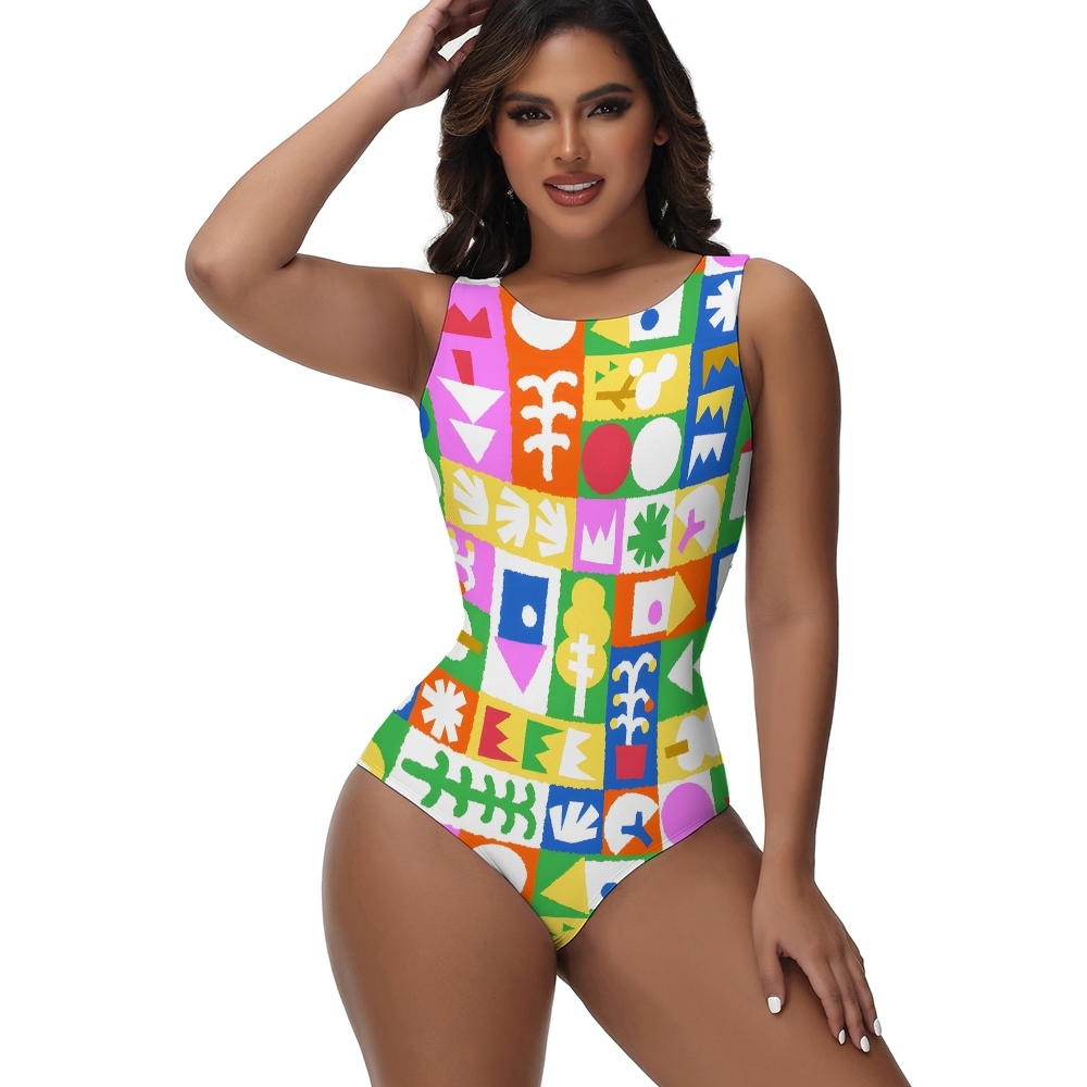 Multicolor Grid One Piece Swimsuit