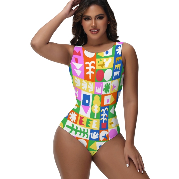 Multicolor Grid One Piece Swimsuit