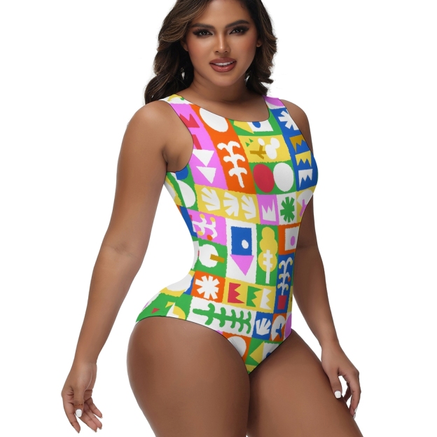 Multicolor Grid One Piece Swimsuit