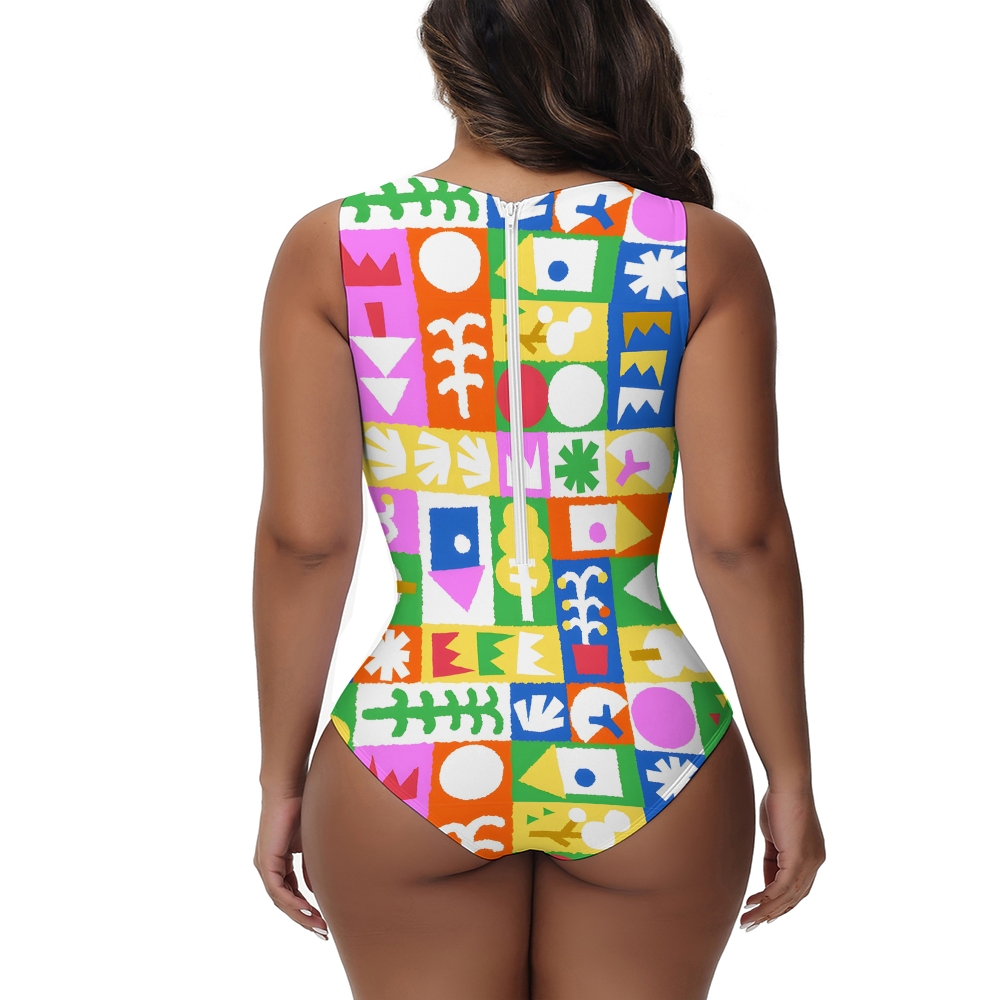 Multicolor Grid One Piece Swimsuit