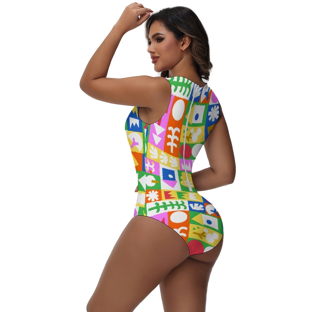 Multicolor Grid One Piece Swimsuit