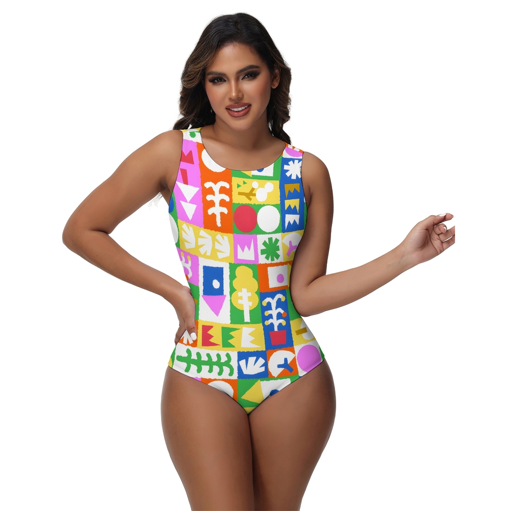 Multicolor Grid One Piece Swimsuit