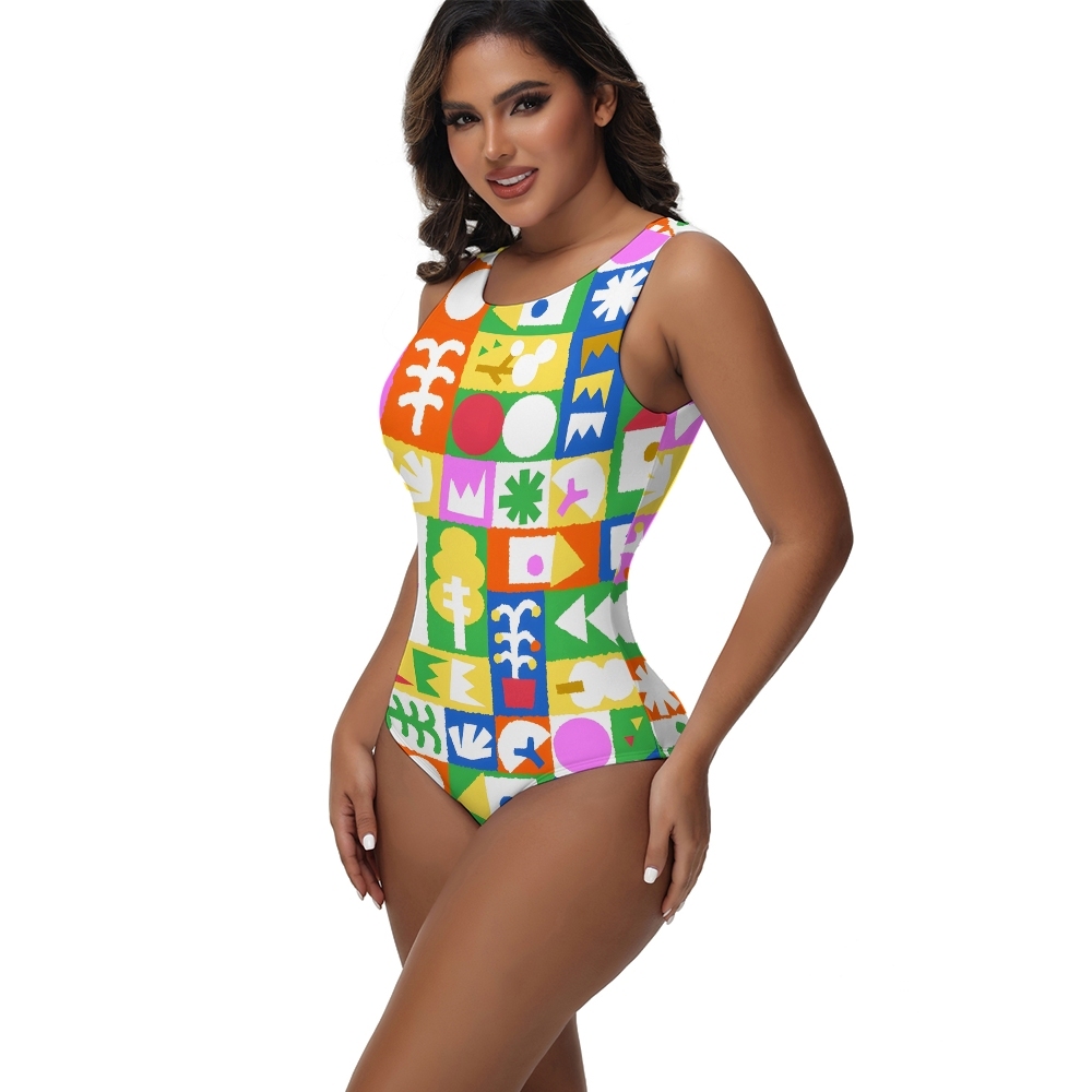 Multicolor Grid One Piece Swimsuit