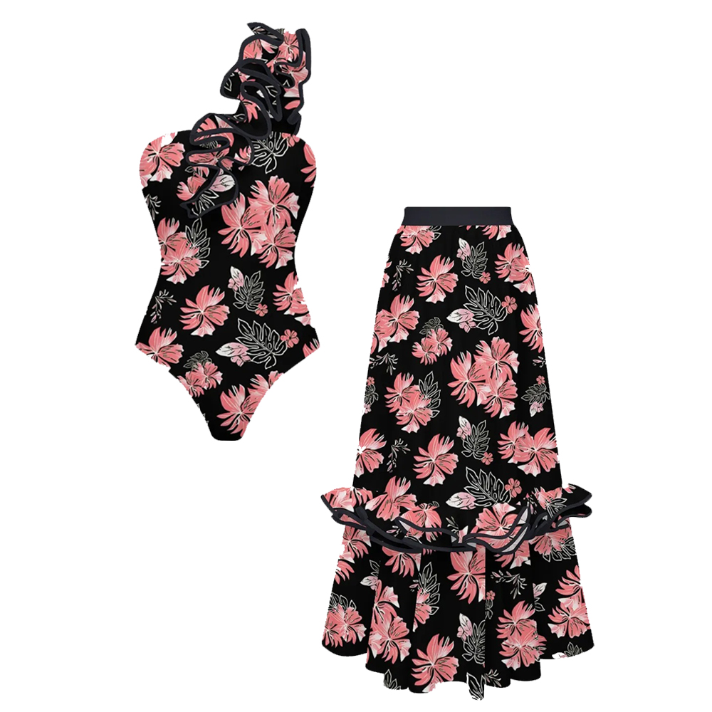 Floral One Piece Swimsuit Set