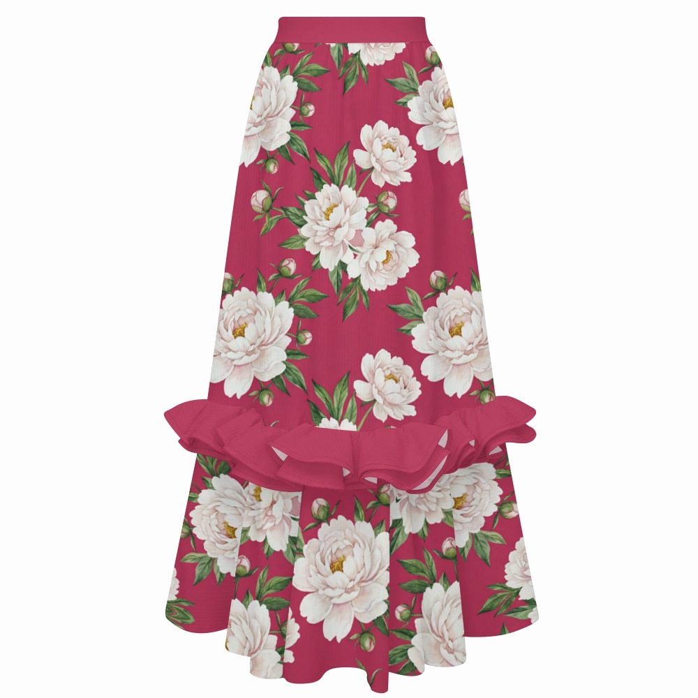 Women's Tropical Print One Shoulder Ruffle One Piece Swimsuit and Skirt