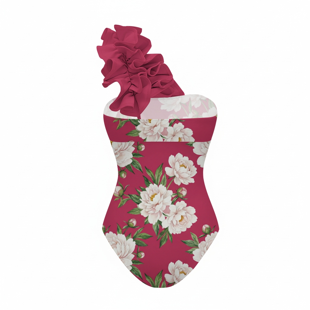 Tropical Print One Piece Swimsuit Set