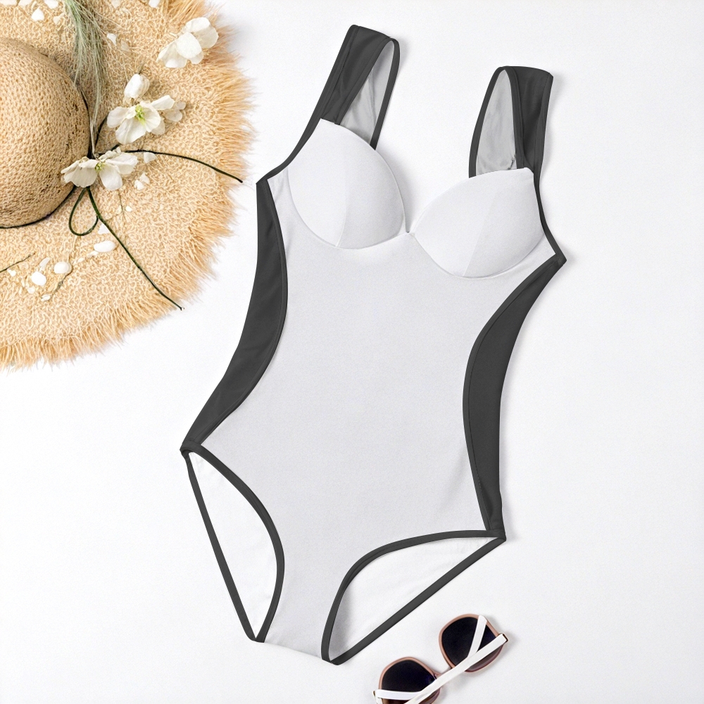 Black & White Slim-Fit One-Piece Swimsuit