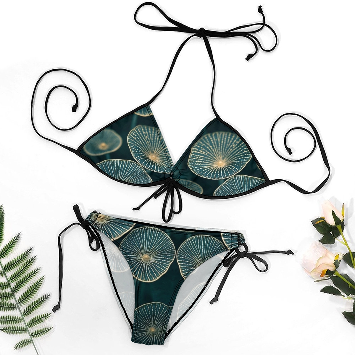 Gold-Outlined Linear Bikin Swimsuit