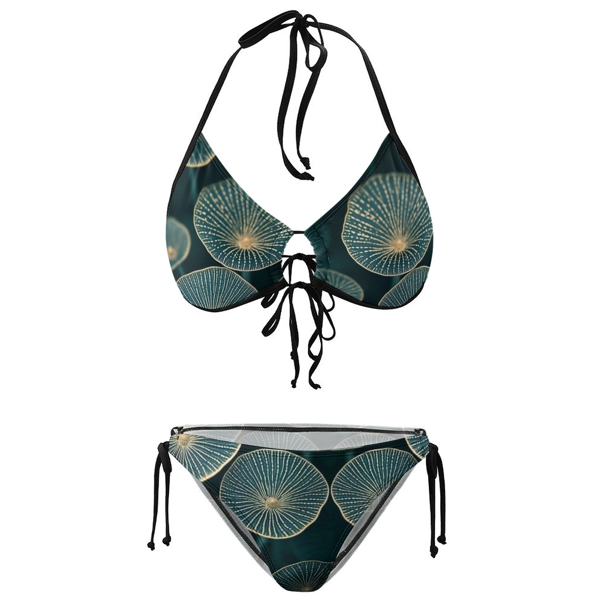 Gold-Outlined Linear Bikin Swimsuit