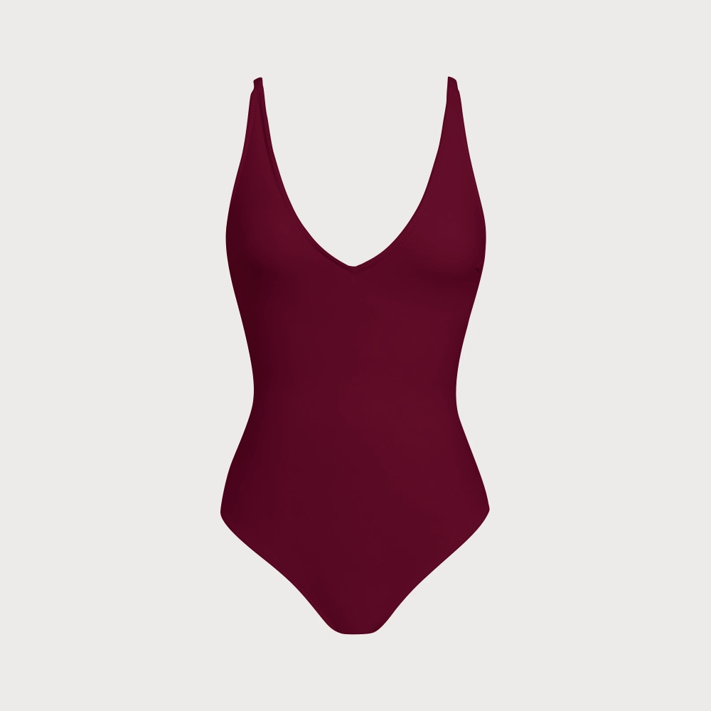 Elegant Solid Color One-Piece Swimsuit with Sexy Crisscross Back Tie