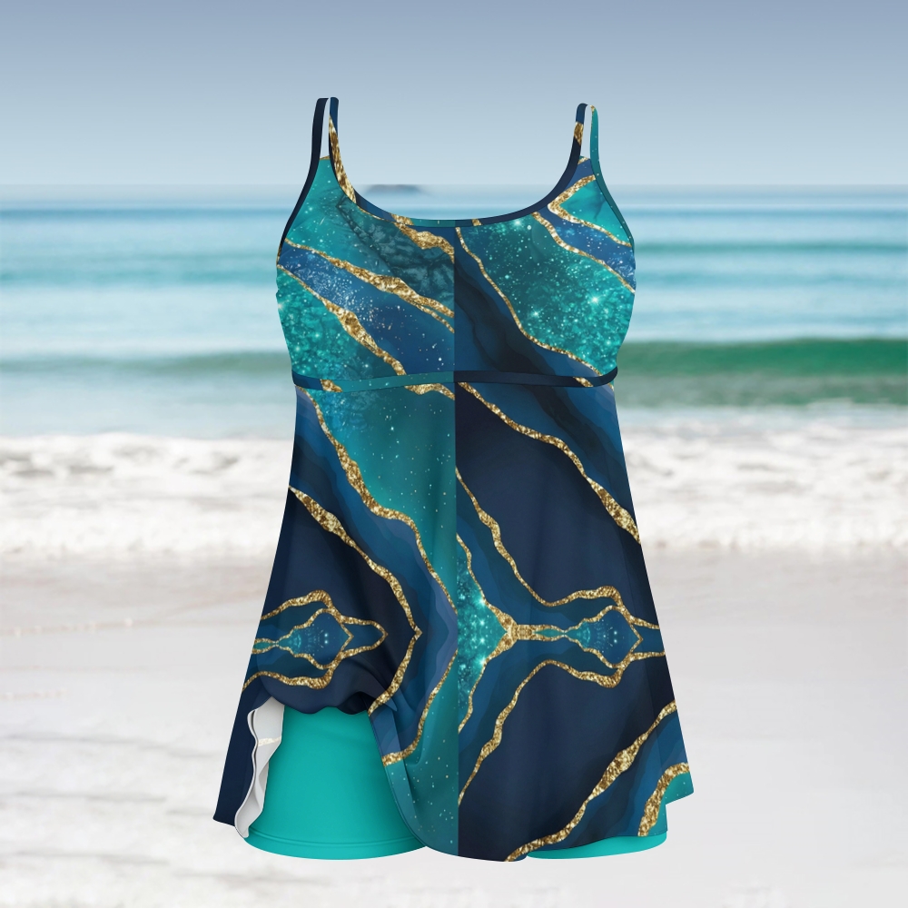 Marble Effect Tankini Swimsuit