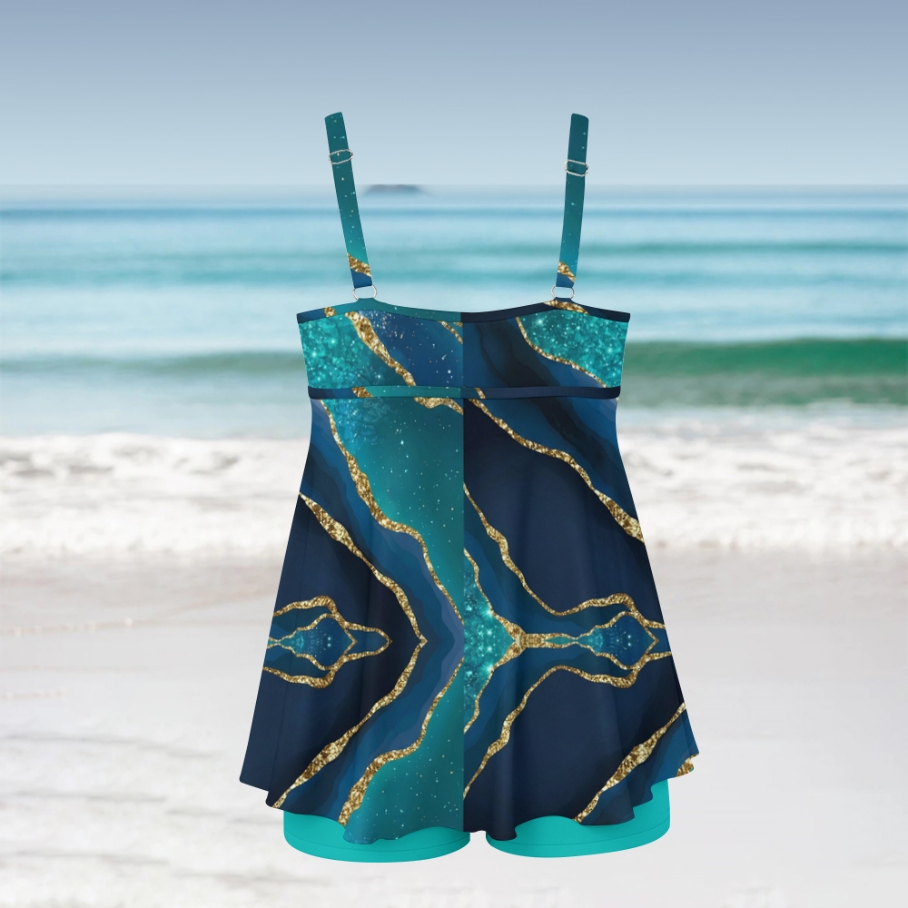 Marble Effect Tankini Swimsuit