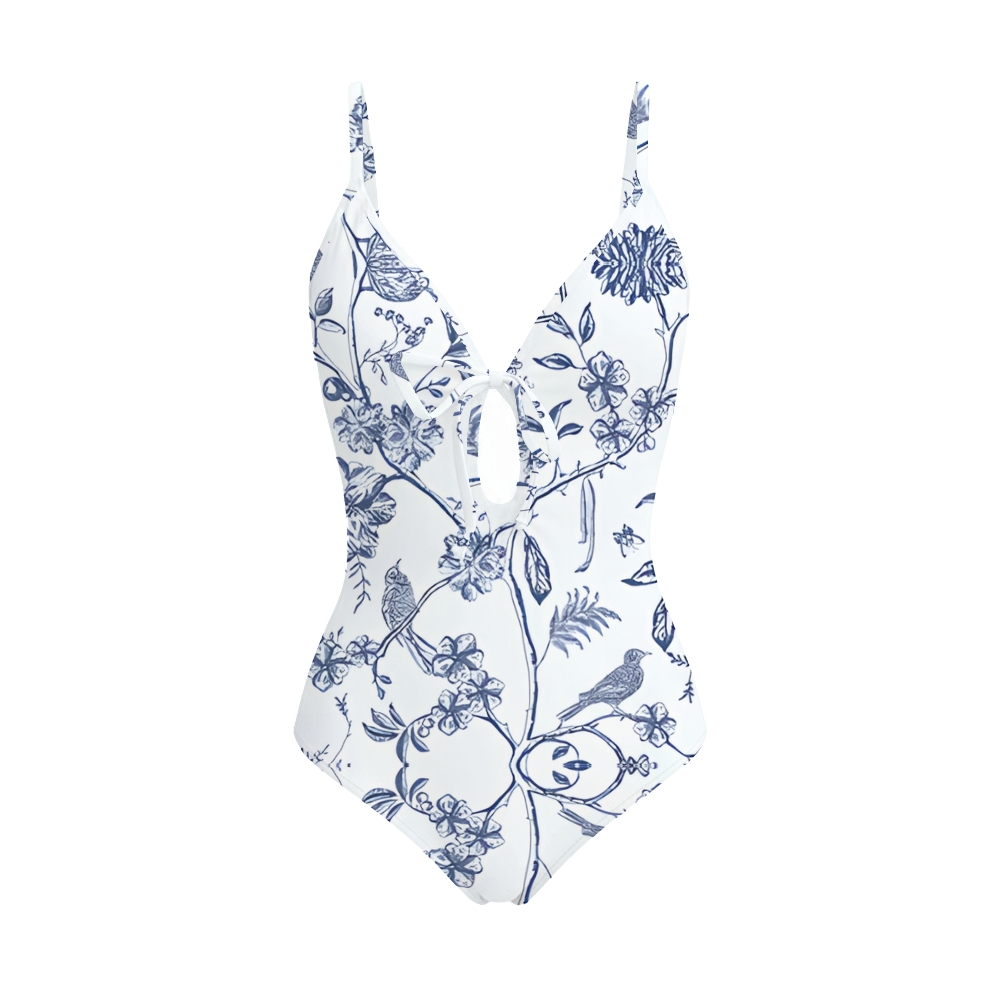 Blue Floral Print One-Piece Set
