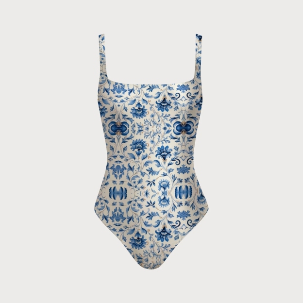 Square Neck Cutout Knot Back Florentine Print Swimsuit