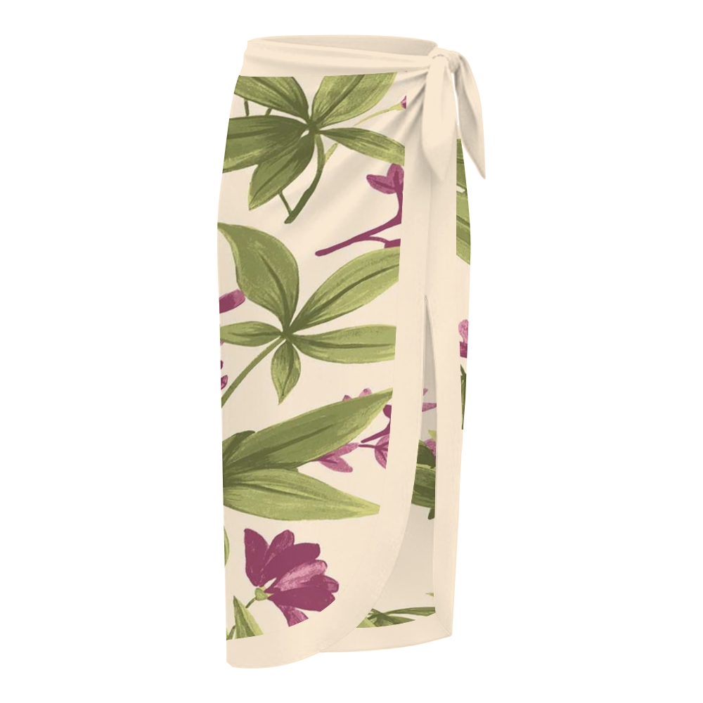 Plunge Tie Front Swimsuit, Slit Skirt, Tropical Floral Set