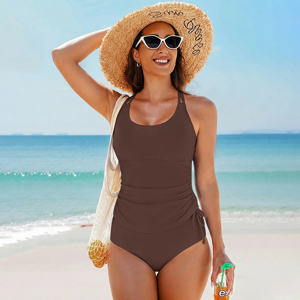 Womens Tankini Set Multicolor Adjustable Straps High Waist Tie Side Bottoms Cross Back