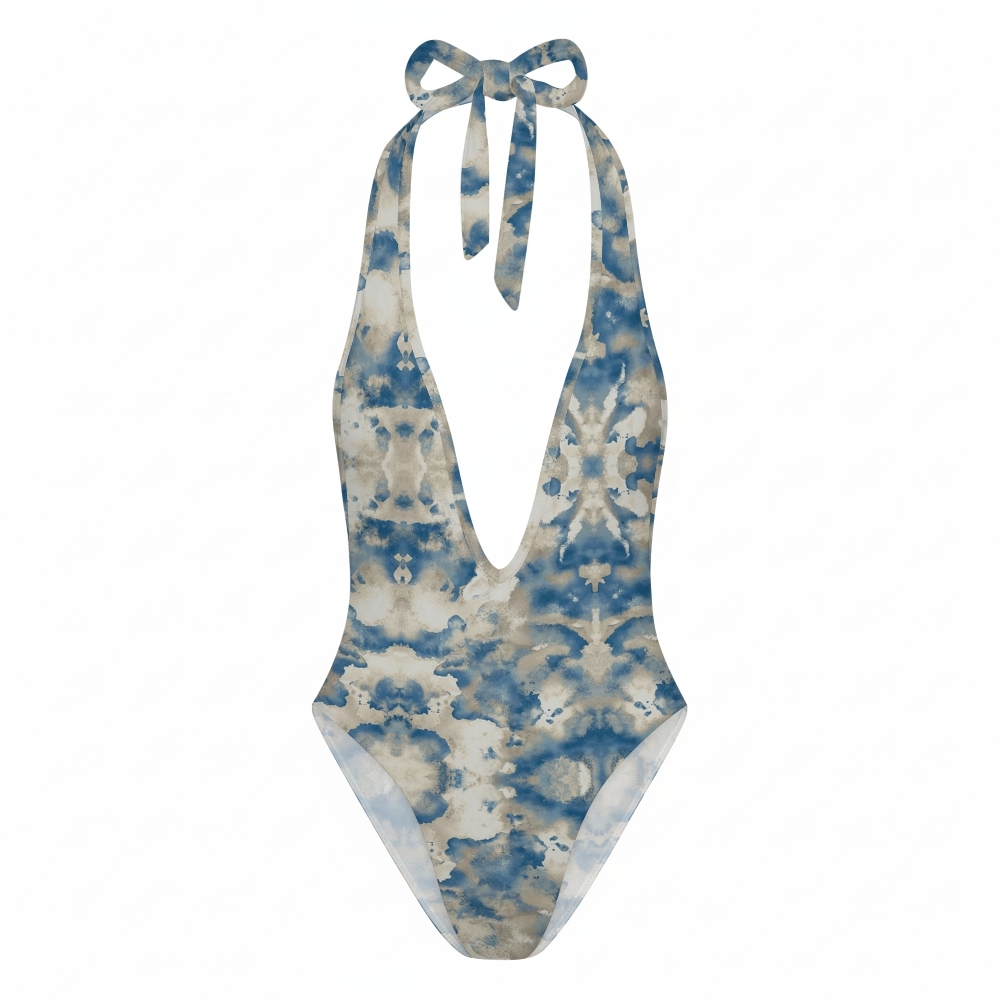 Women Tie Dye Swimsuit Halter Backless Bathing Suit