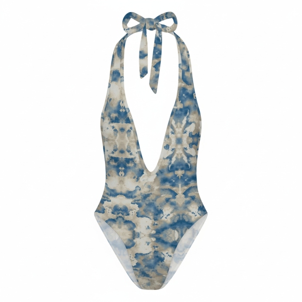Women Tie Dye Swimsuit Halter Backless Bathing Suit