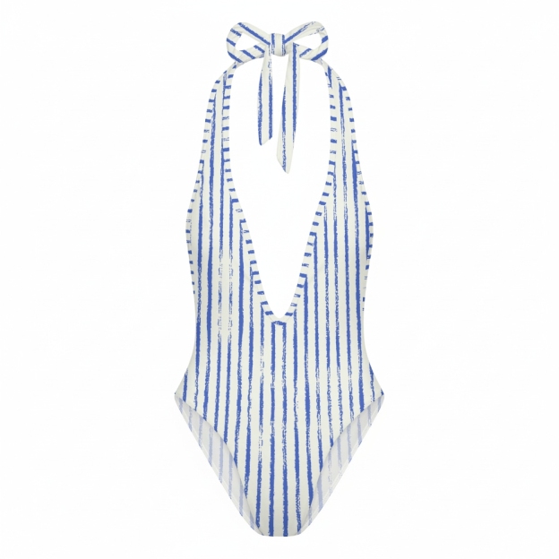 Women Striped One Piece Swimsuit Backless Bathing Suit