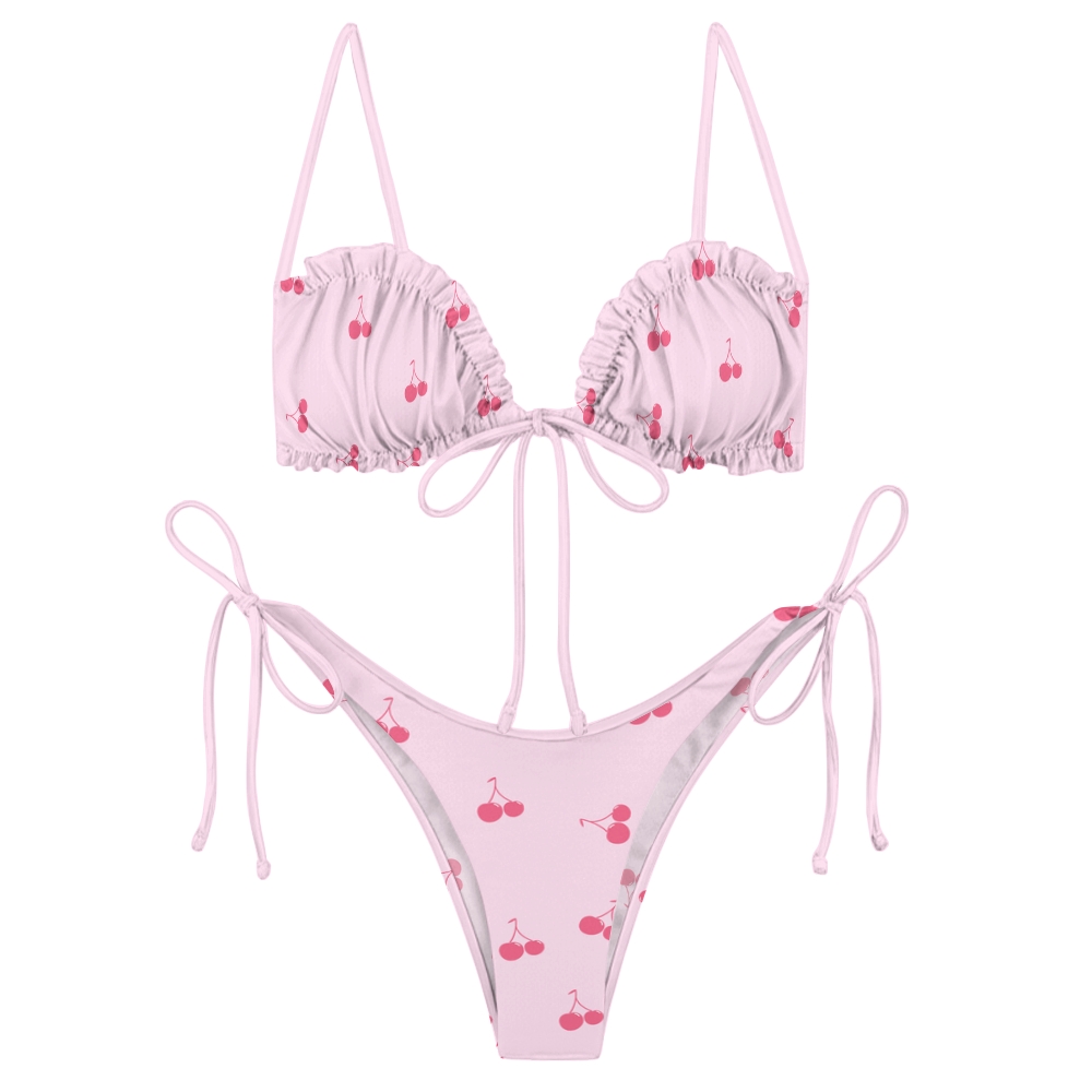 Pink Cherry Pattern Spandex Swimsuit