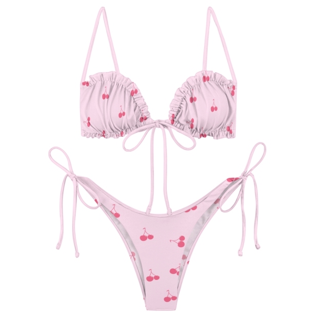 Pink Cherry Pattern Spandex Swimsuit
