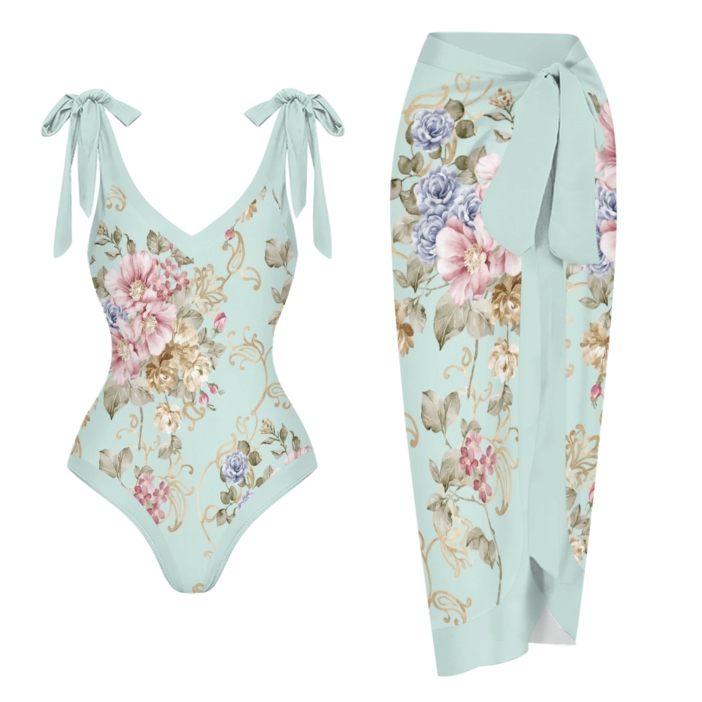 Vintage Floral Printed One Piece Swimsuits