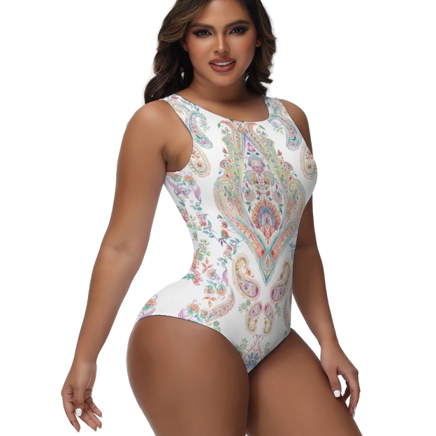 Watercolor Paisley Print One-Piece Swimsuit