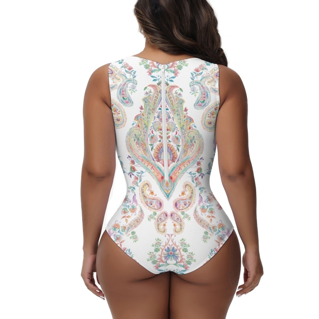 Watercolor Paisley Print One-Piece Swimsuit