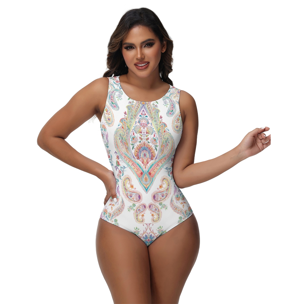 Watercolor Paisley Print One-Piece Swimsuit