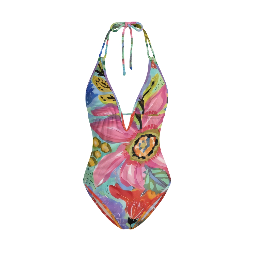 Floral Print Backless One Piece Swimsuit