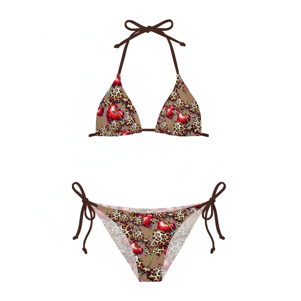 Women's Cherry And Leopard Print Sexy Bikini