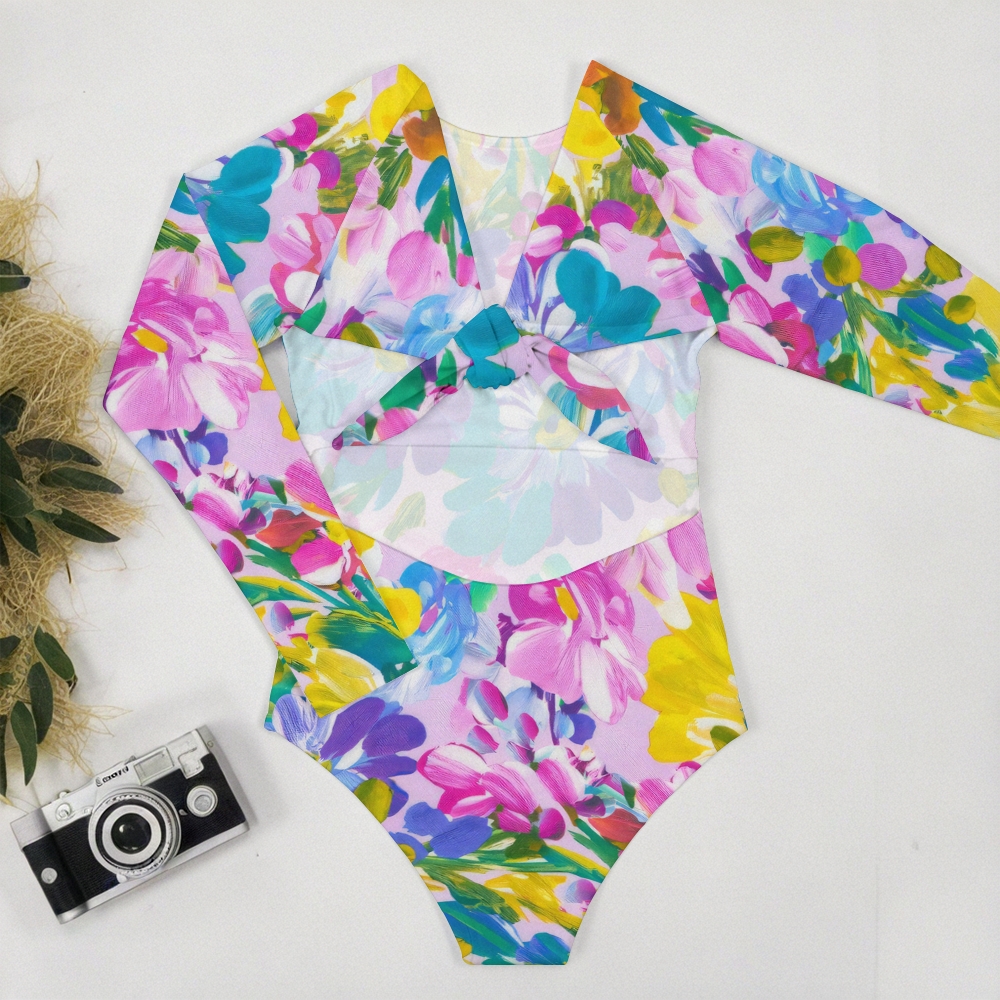 Floral Twist Knot Backless Swimsuit