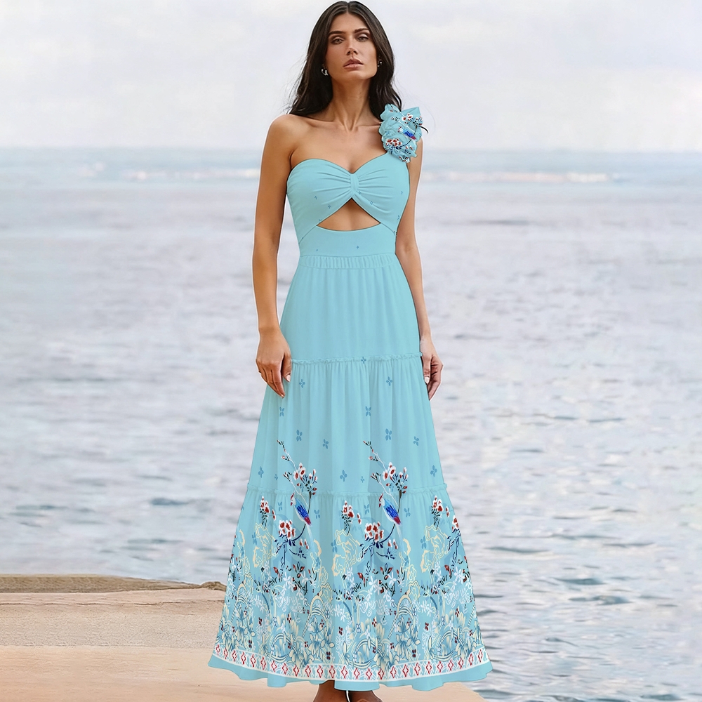 Women's Bird and Floral Print One-Piece Swimsuit Set