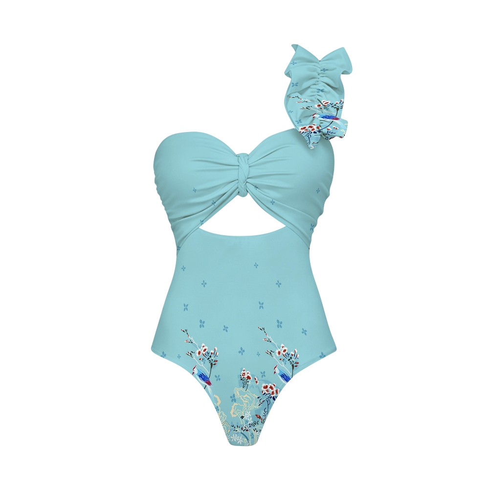 Women's Bird and Floral Print One-Piece Swimsuit Set