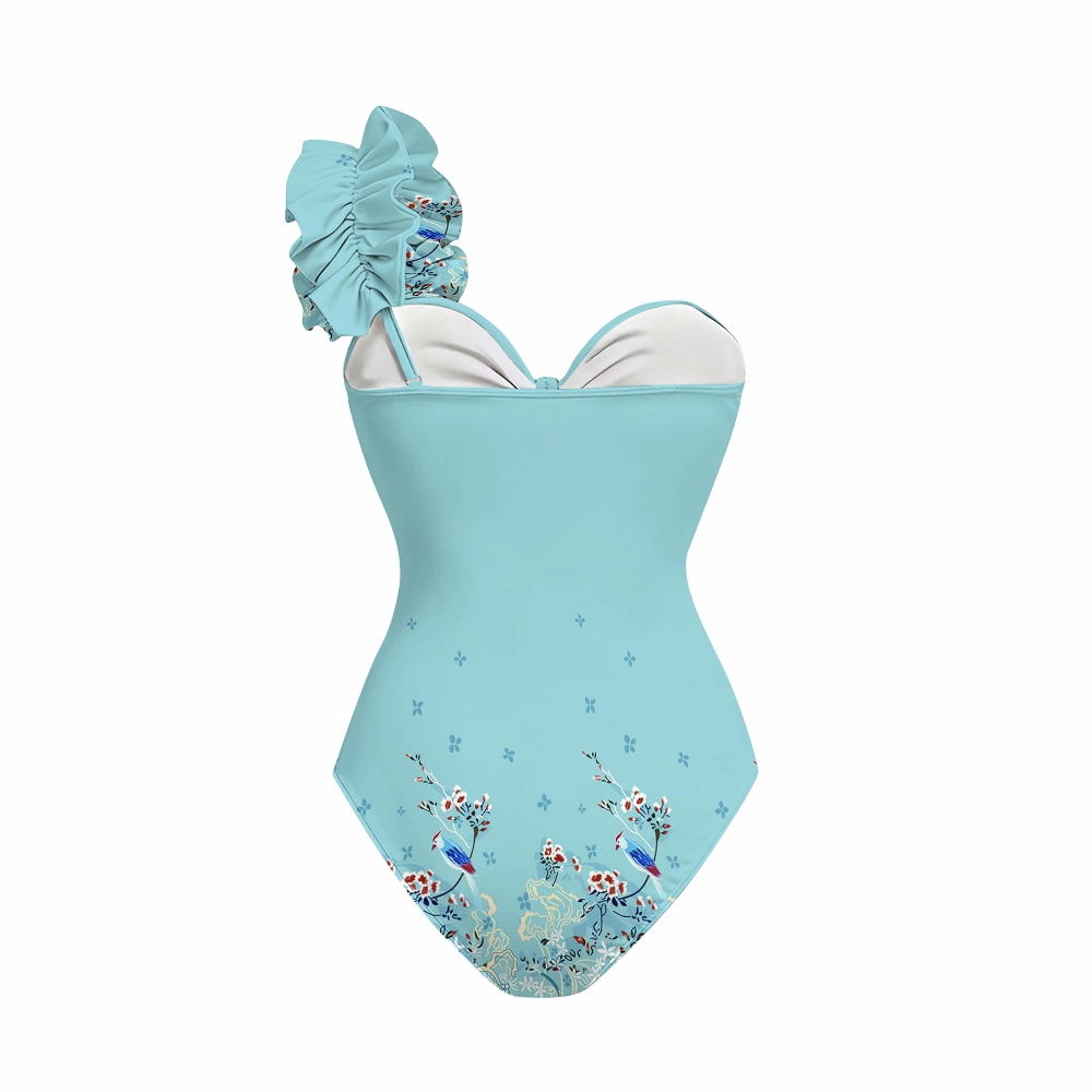 Women's Bird and Floral Print One-Piece Swimsuit Set