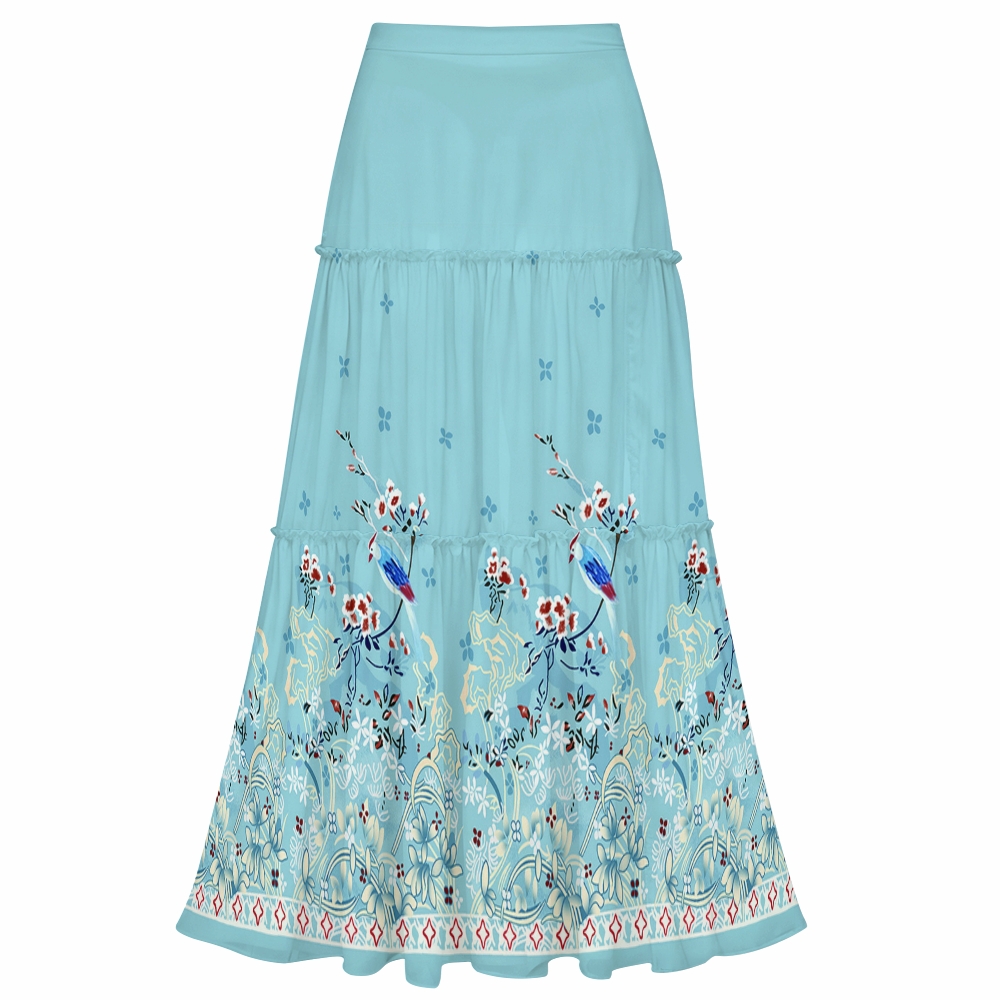 Women's Bird and Floral Print One-Piece Swimsuit Set