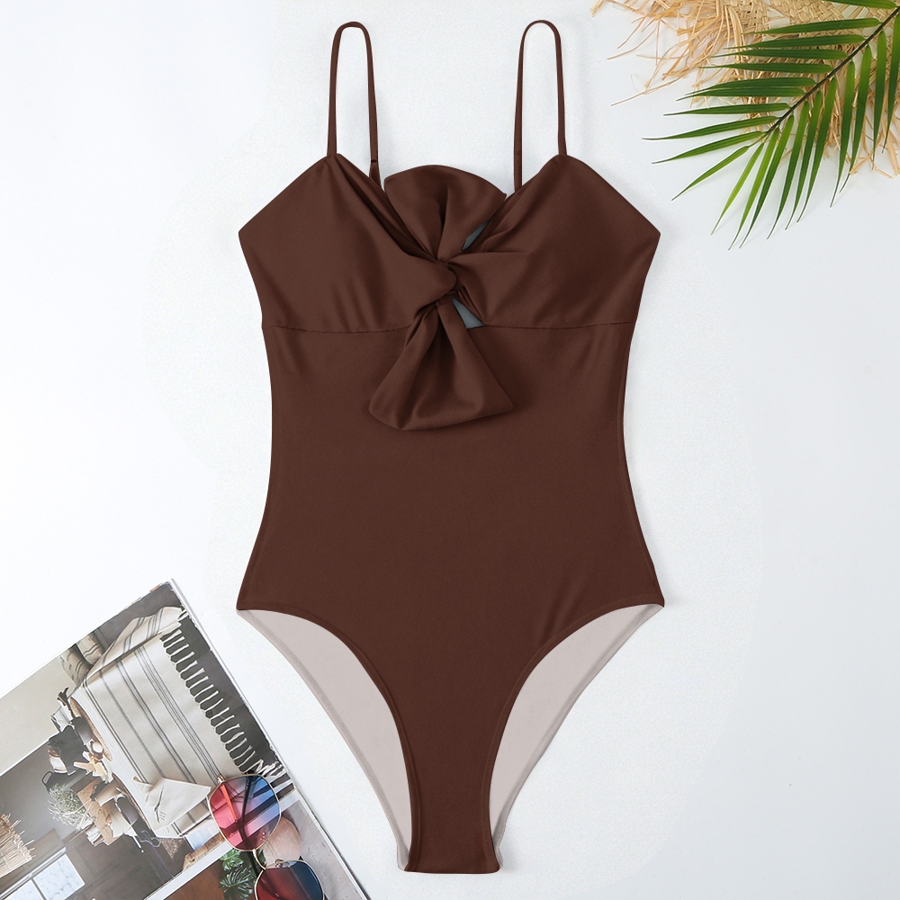 Three-Dimensional Flower Brown Swimsuit