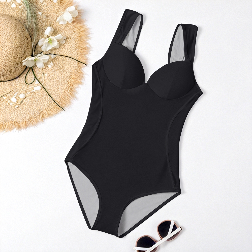 Black High-end V-neck One-Piece Swimsuit