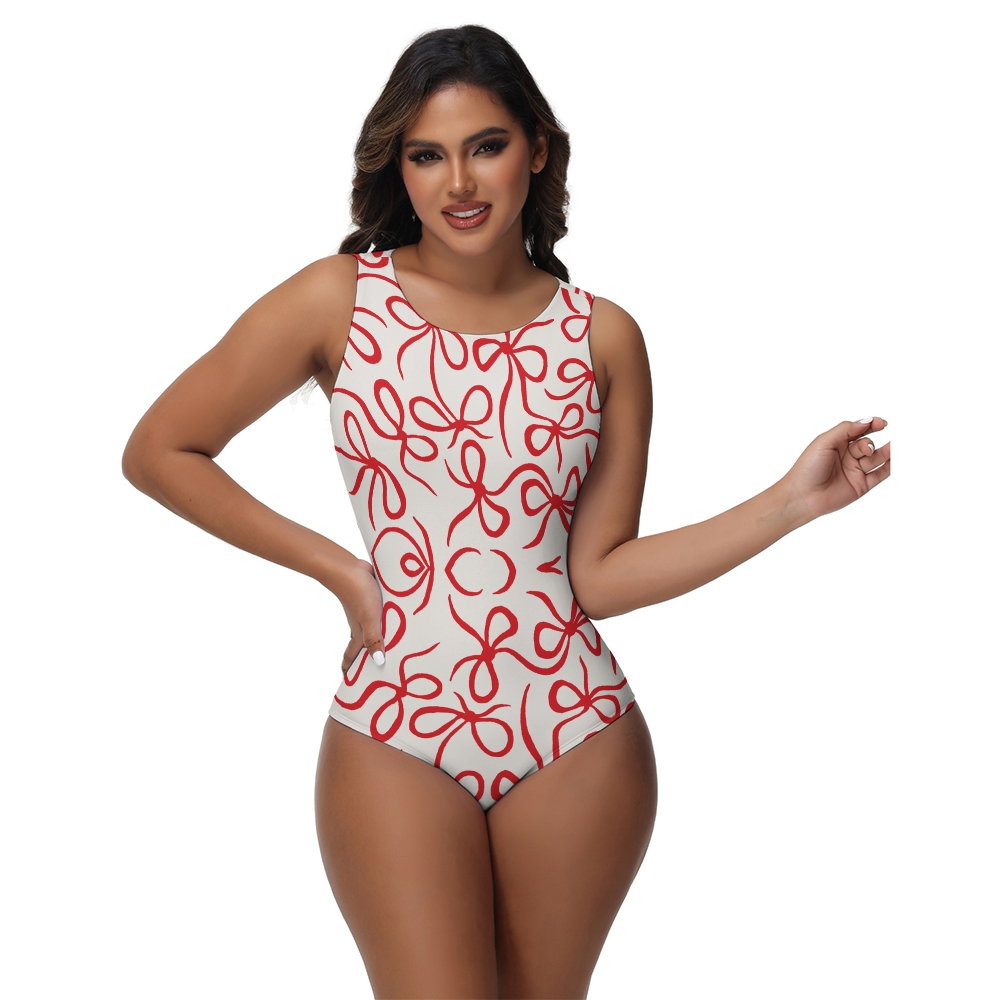 Women's Thin Bows Print One-Piece Swimsuit
