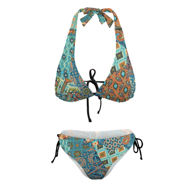 Bohemian Patchwork Print Halter Bikini