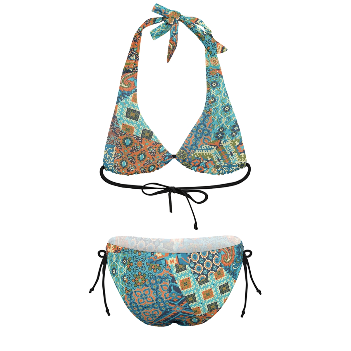 Bohemian Patchwork Print Halter Bikini