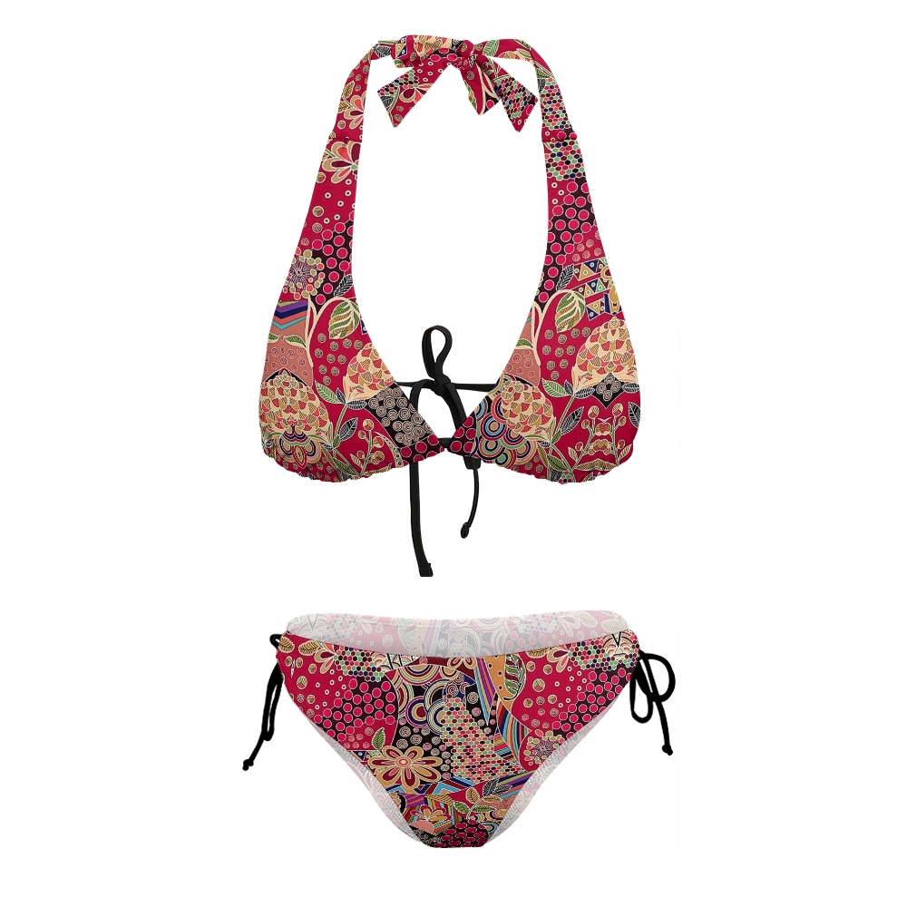 Bohemian Print Halter Side Tie Bikini Swimwear