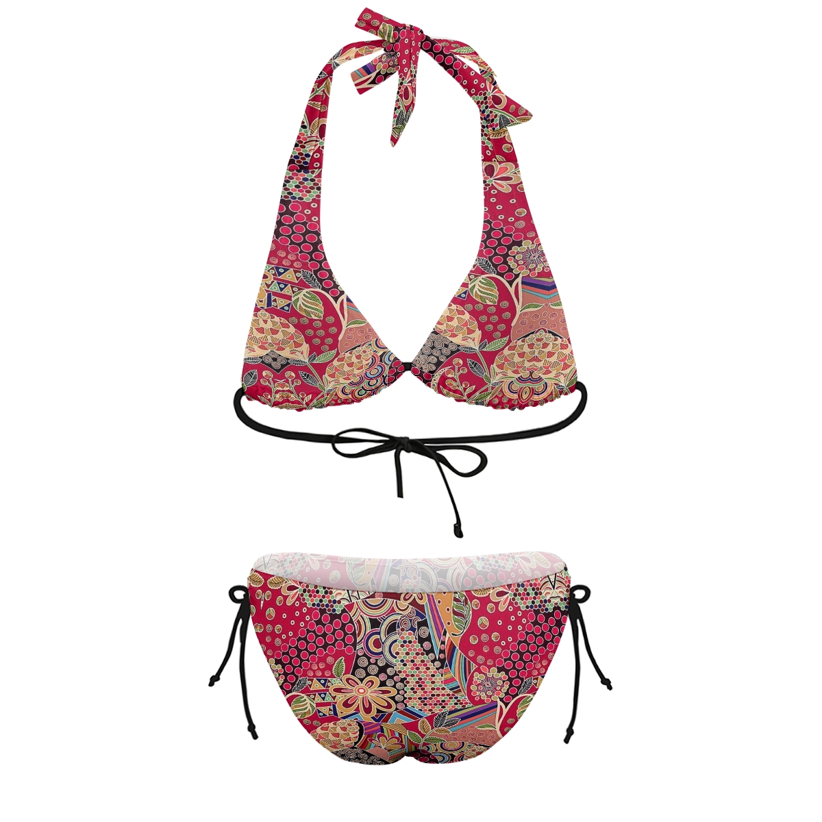 Bohemian Print Halter Side Tie Bikini Swimwear