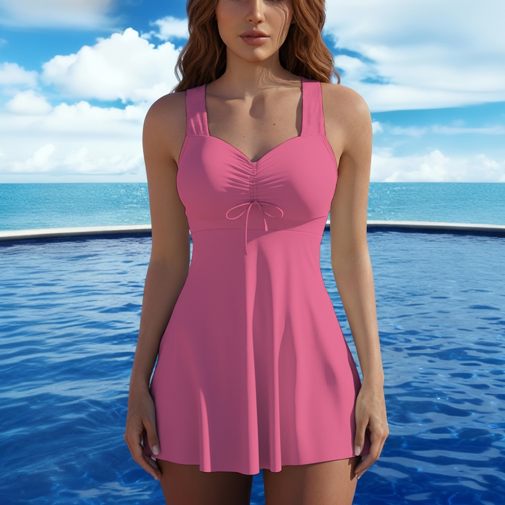 Ruched Wide Strap Skirted Swimsuit With Boyshorts