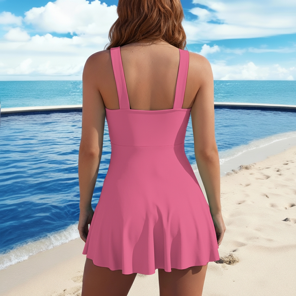Ruched Wide Strap Skirted Swimsuit With Boyshorts